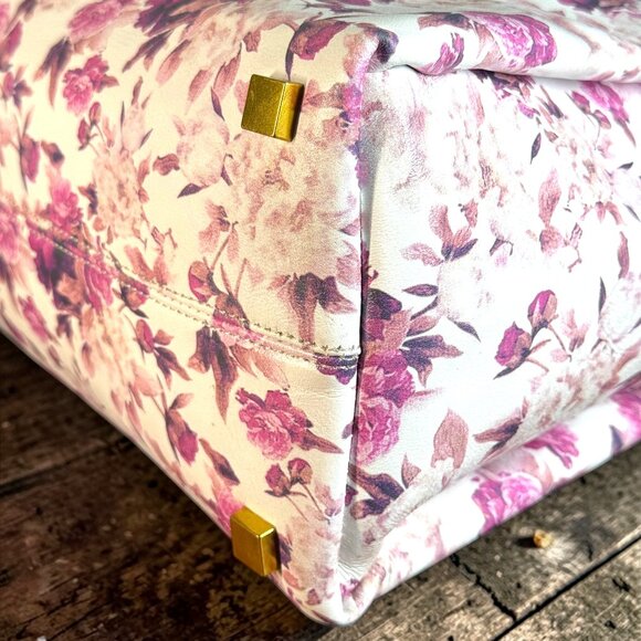 Sharif Legacy Vintage Signature Leather Floral Satchel Everyday Tote Bag - Picture 10 of 16